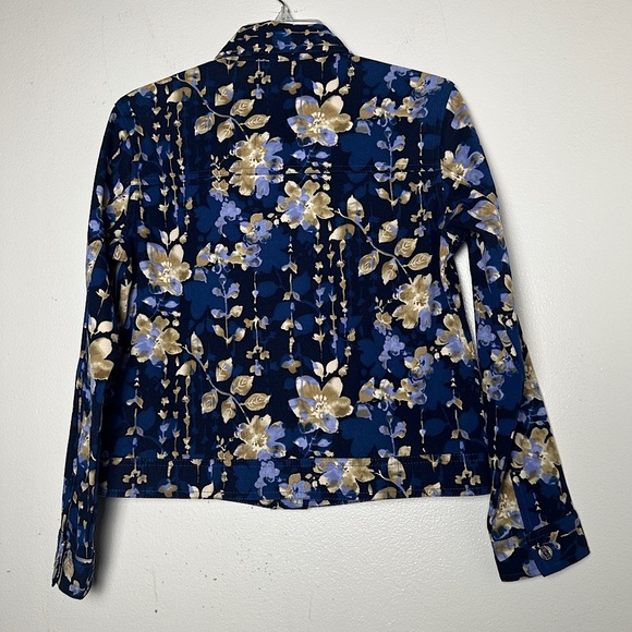 Baxter & Wells Jacket Blue Floral Boho Print Front Button Collared Lightweight - Picture 9 of 17